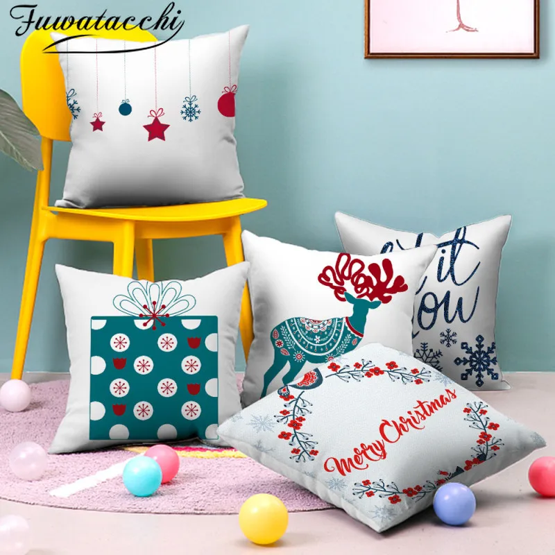 

Fuwatacchi Geometric Pattern Cushion Cover Christmas Deer Wreath Pillows Covers for Home Sofa Car Decor Pillowcases Funda Cojin