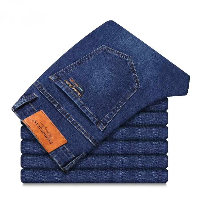 

Men's Slim Denim Jeans Pocket Badge Embroidery 2021 Autumn Fashion Brand Clothing Premium Cotton Stretch Blue Jeans
