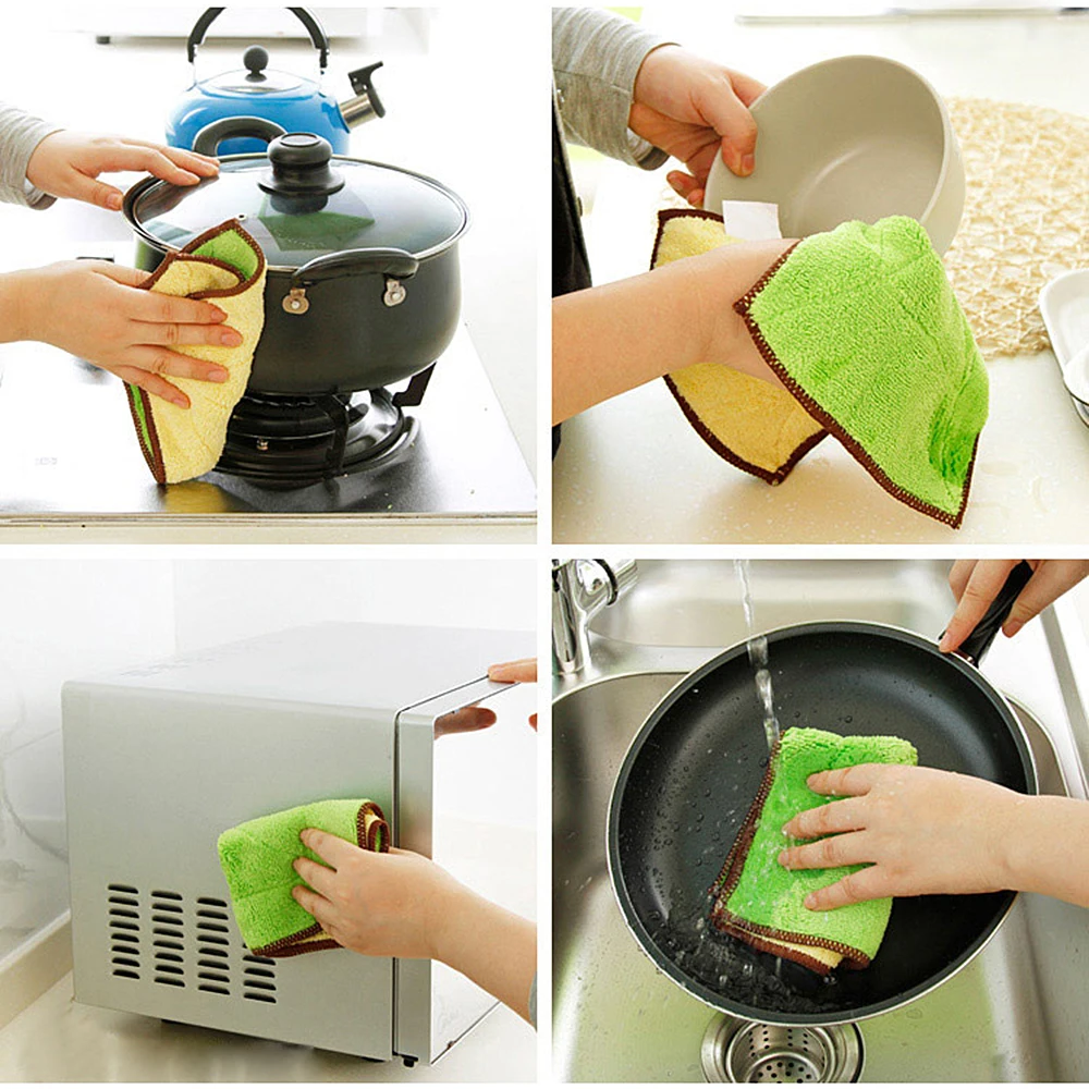 Кухонная сверхтонкая двухсторонняя мочалка из бамбукового волокна с