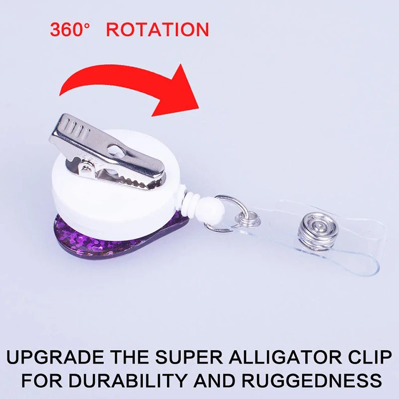 

5 Pack Bling Love Heart-Shaped Retractable Badge Holder, ID Card Badge Reel with 360 Degree Alligator Swivel Badge Clip