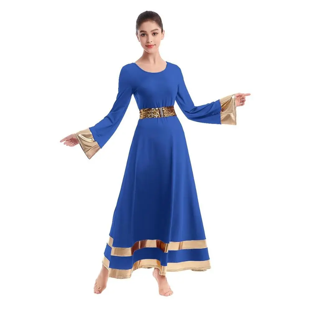 royal blue B Женское платье для танцев, длинное платье макси, элегантное литургическое платье для танцев Танго, Одежда для танцев, одежда с рисунком на церковную тематику, женское балетное платье - Цвет: royal blue B