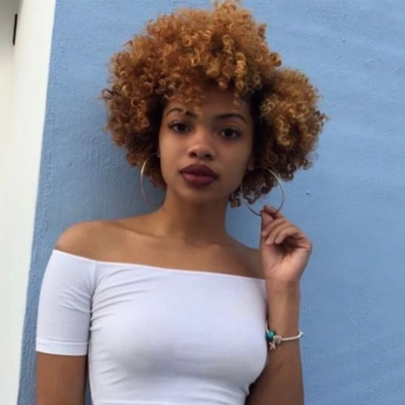 Афро кудрявый парик синтетические Короткие парики с челкой для женщин афро