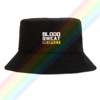 blood sweat respect project rock logo flat top breathable bucket hats unisex summer printing fishermans hat
