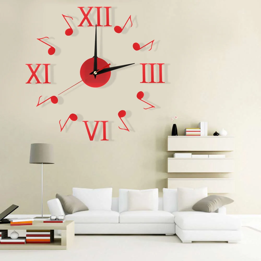 3D DIY римские цифры с музыкальными нотами гигантская декорация настенные часы