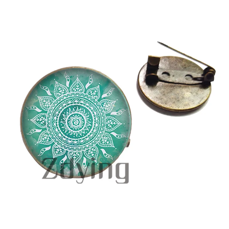 Брошь из античной бронзы с изображением мандалы 20 мм стеклянный кабошон дзен