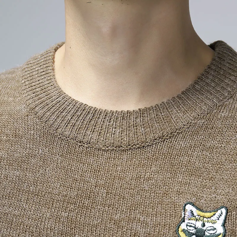 Свитер с вышивкой мужские теплые пуловеры круглым вырезом Homme вязаные свитера