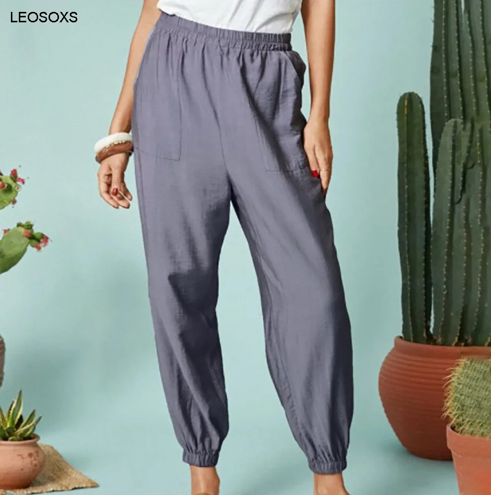 

Женские брюки 2021 новые модные летние однотонные женские туфли Цвет хлопок и лен карман Колоритное повседневное штаны брюки, подходящие для ...