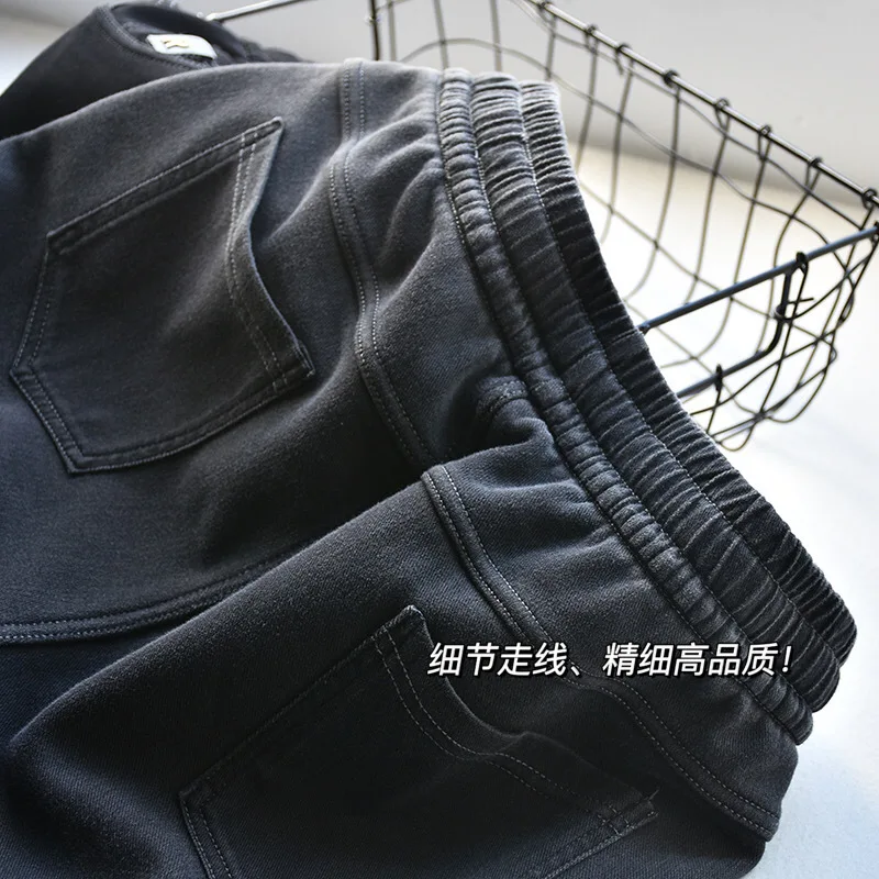 

Brand New Women Winter Mink Denim Retro Pants Casual Thick Velvet Cotton Straight Pants Fashion Elastic Waist Trousers Plus Size