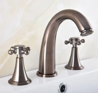 brown oil rubbed antique brass deck mounted dual handles widespread bathroom 3 holes basin faucet mixer water taps mnf586