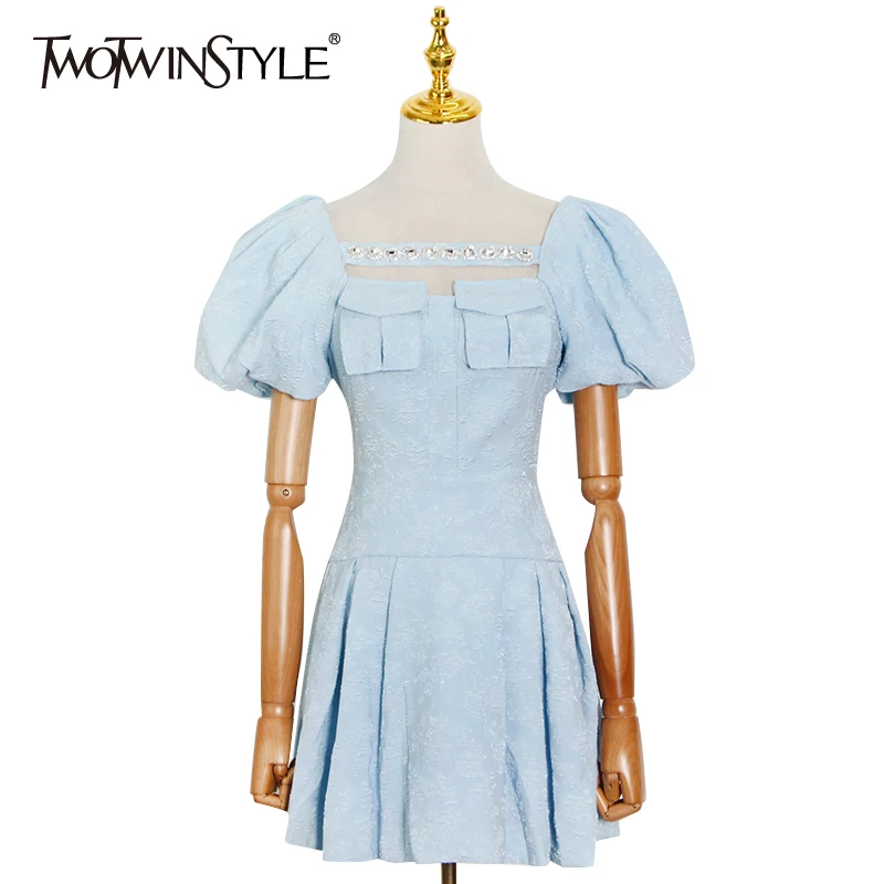 

Женское Повседневное платье twotwin2, элегантное Плиссированное мини-платье с квадратным воротником и коротким рукавом, новинка 2021