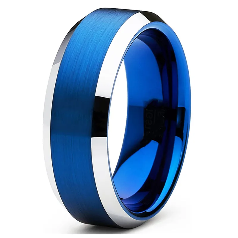 

8mm Men's Women's Blue Tungsten Carbide Ring Brushed Finish Stainless Steel Jewelry Fashion Jewelry for Anniverary Gift