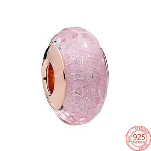 New 925 Sterling Silver Rose Gold Faceted Murano Glass Beads for Women Jewelry Gift Fit Original Pandora Bracelet Charm Dangles