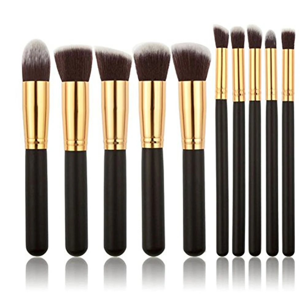 

10PCS Wooden Handle Makeup Brushes Set Matte Gold Beauty Cosmetics EyeShadow Blending Eyeliner Eyelash Eyebrow Makeup Brushes