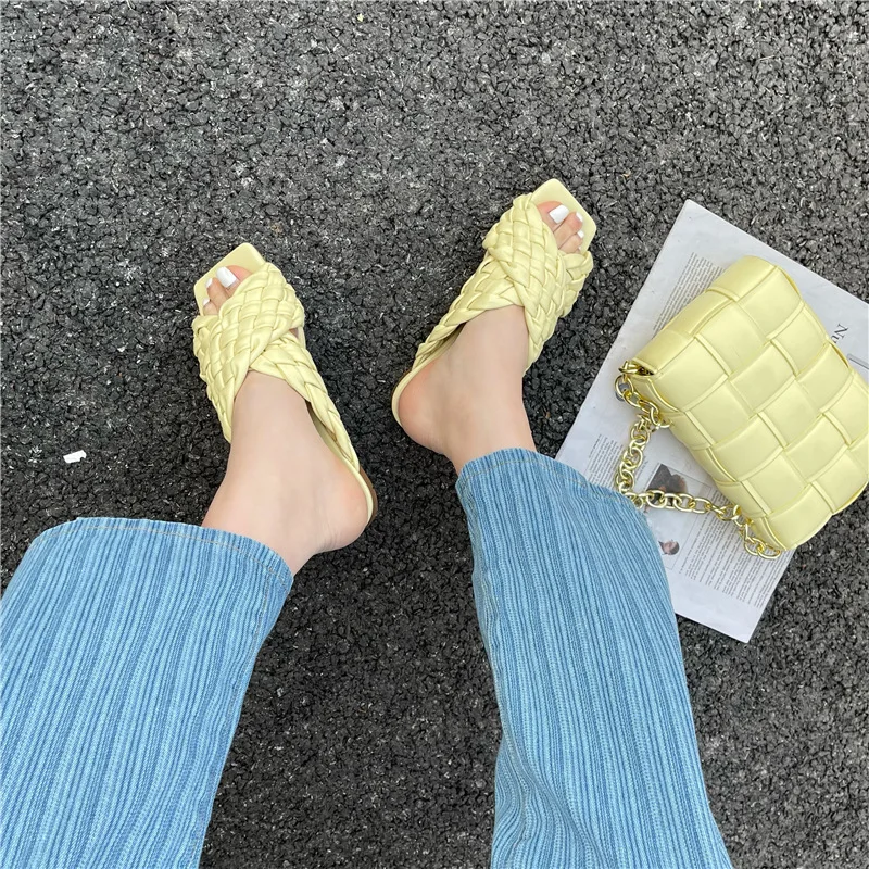 

Summer Women Weave Fashion Flat Slippers Slides Sandal Ladies Outdoor Beach Lady Shoes Home Casual Open Toe Slippers Female