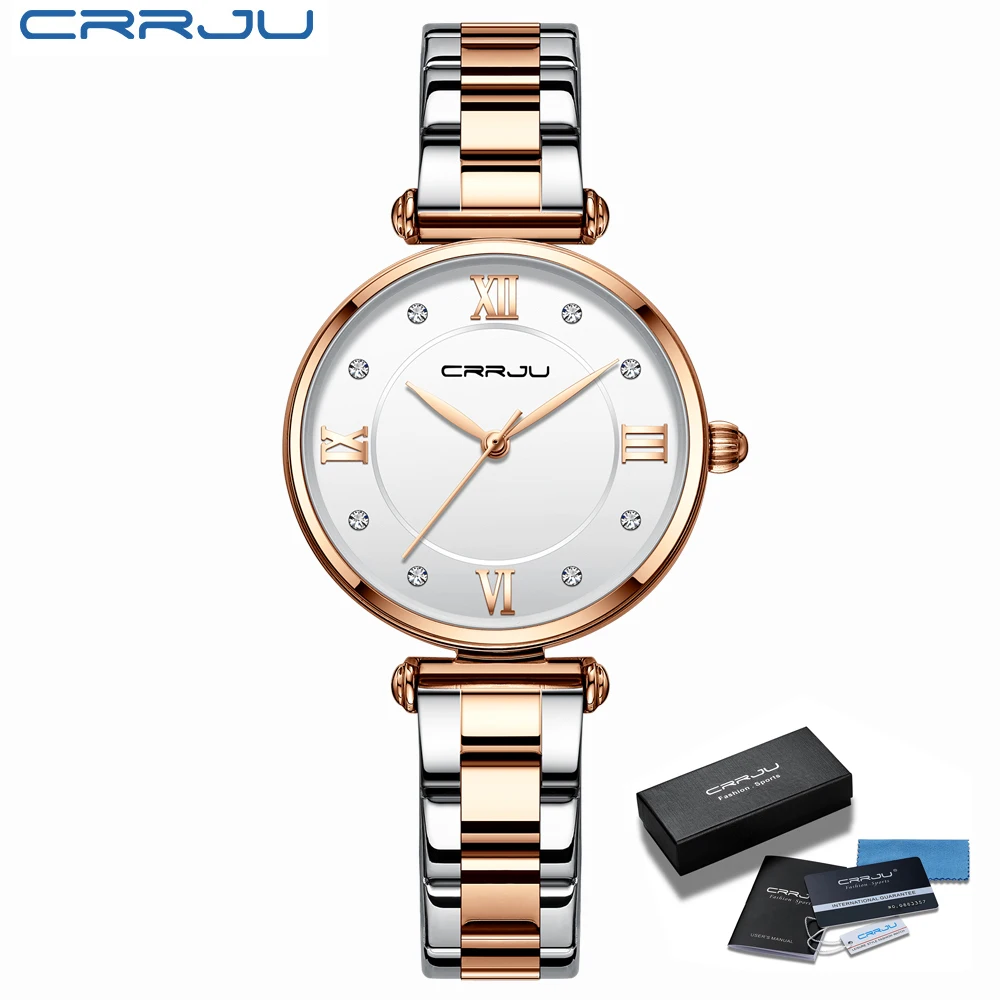 Женские часы CRRJU Модные Роскошные Синие для женщин повседневные