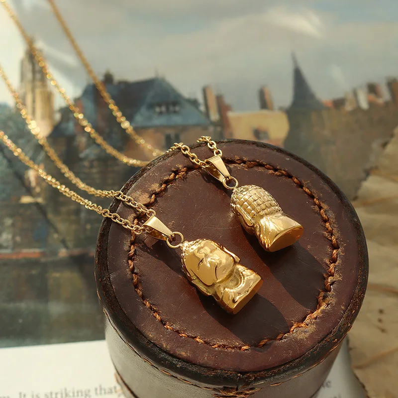 

YAONUAN Vintage Monk Pendant Metal Titanium Steel Clavicle Chain Gold Plated Necklace For Women Original Design Holiday Gifts