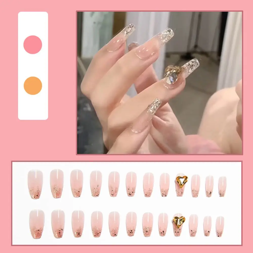 

24pcs/Set Beauty Tools Acrylic Full Cover Press On False Nail Tips Gradient Fake Nails Ballerina Rhinestone