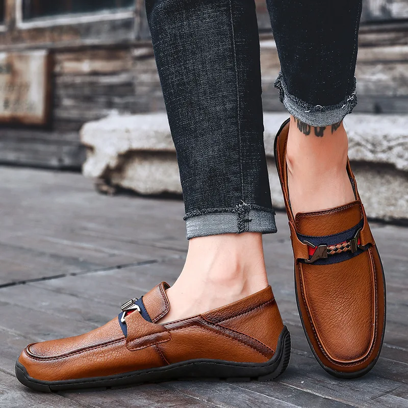 Мокасины мужские без застежки итальянские брендовые лоферы Классические