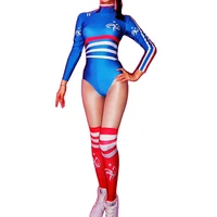 young style women long sleeve stretch bodysuits foreign world cup team costumes nightclub dj singer pole dancing stage wear