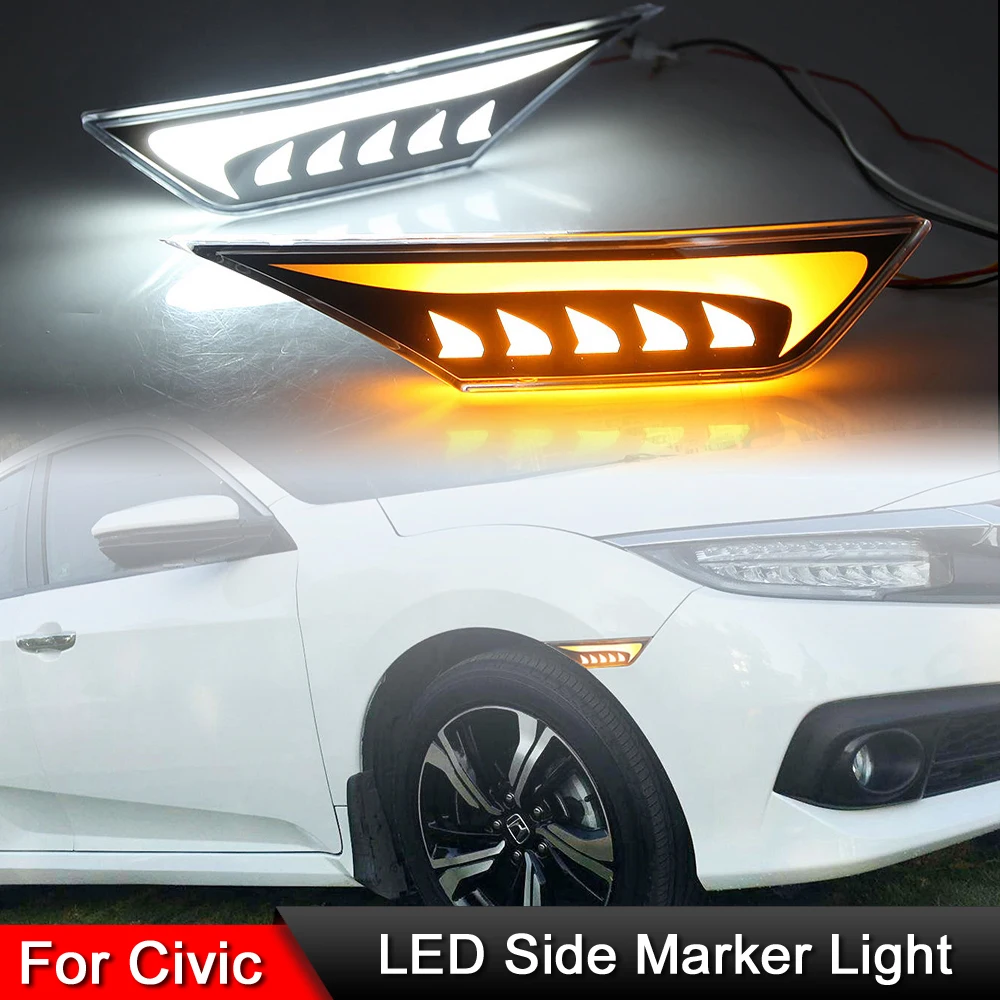 

Для Honda Civic 2016 2017 2018 светодиодный 2019 светодиодные боковые габаритные огни в сборе Желтый поворотный сигнал светильник ходовой фонарь s