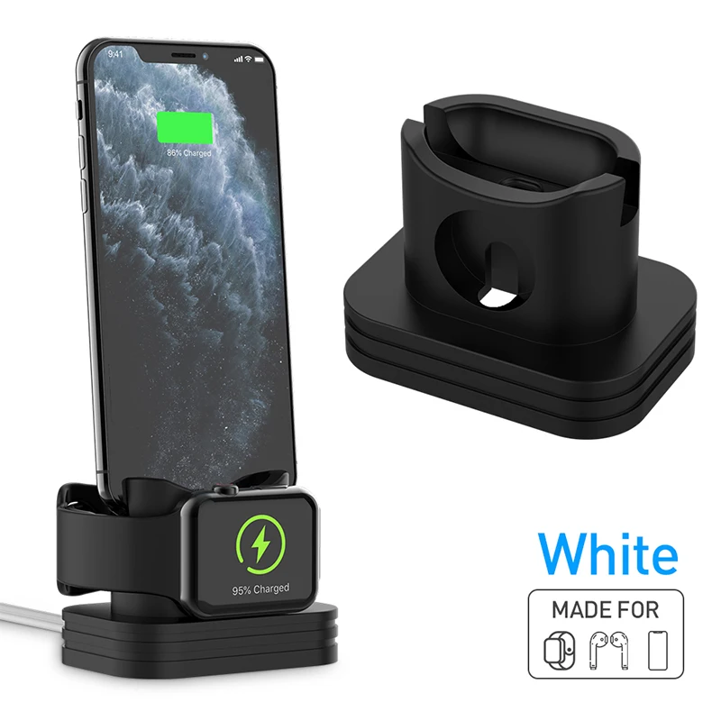 2 в 1 зарядное устройство для док-станции для AirPods чехол Зарядное устройство для IWatch Мягкая силиконовая настольная Зарядная база анти-падение подставка держатель