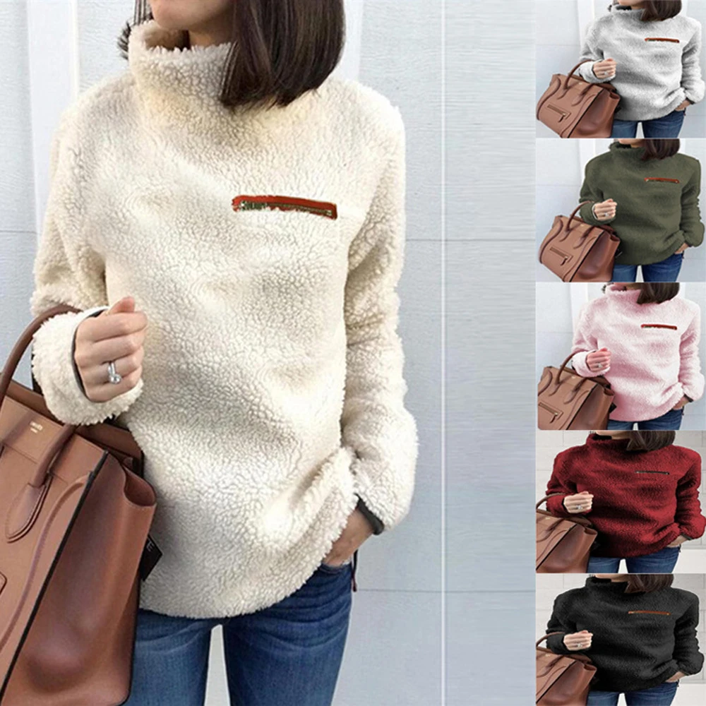 

Fleece Hoodie Sweatshirts For Women Autumn Turtleneck Long Sleeve Pullover Coats Female Plush Warm Tunic Clothing Plus Size 5XL