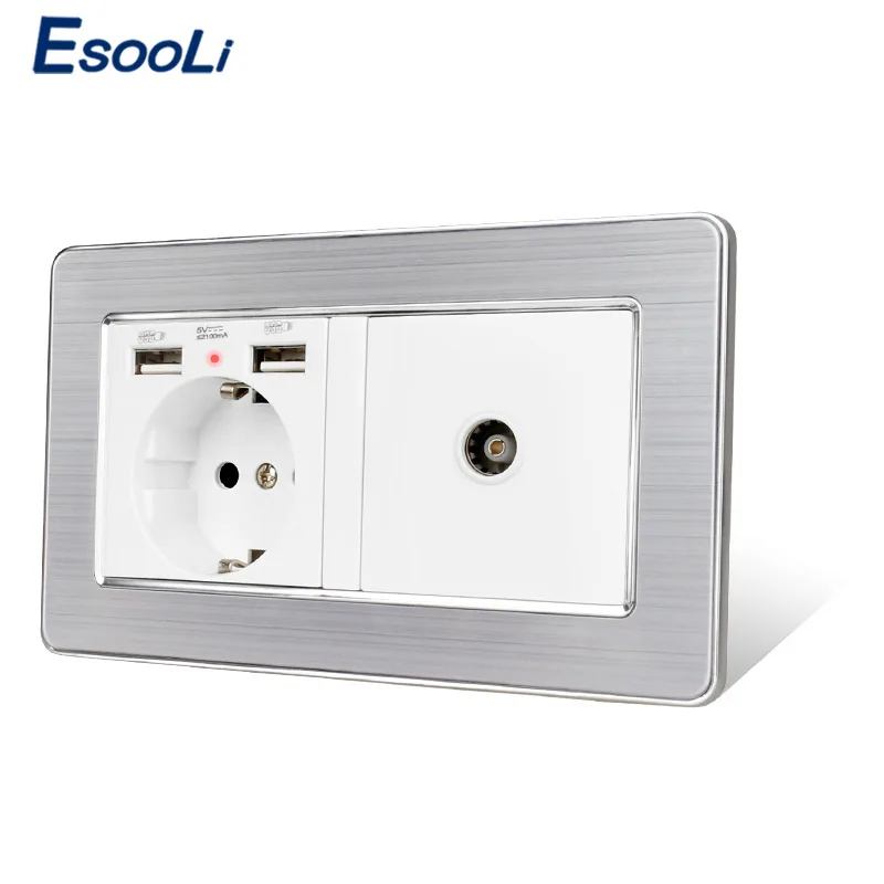 Esooli гнездо питания стандарта ЕС заземленная с женским ТВ разъемом 2100mA двойной USB