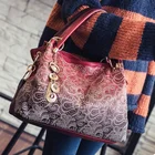 Большие сумки для женщин 2019, ажурные сумки через плечо с цветочным принтом Омбре, женская кожаная вместительная сумка-тоут, краснаясераясиняя сумка