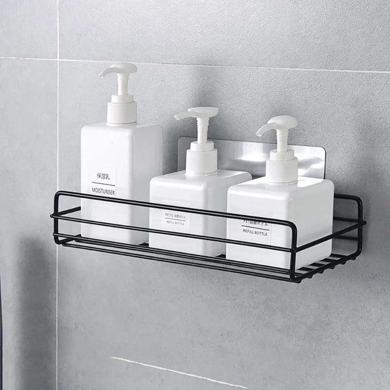

Iron Bathroom Shelf Shower Wall Mounted Punch-free Shower Storage Rack Multi-function Waterproof Corner Shelf Bathroom Organizer