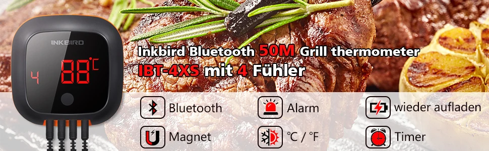 Inkbird IBT-4XS цифровой беспроводной Bluetooth кухонная печь барбекю термометр для гриля с двумя/четырьмя зондами и USB перезаряжаемой батареей
