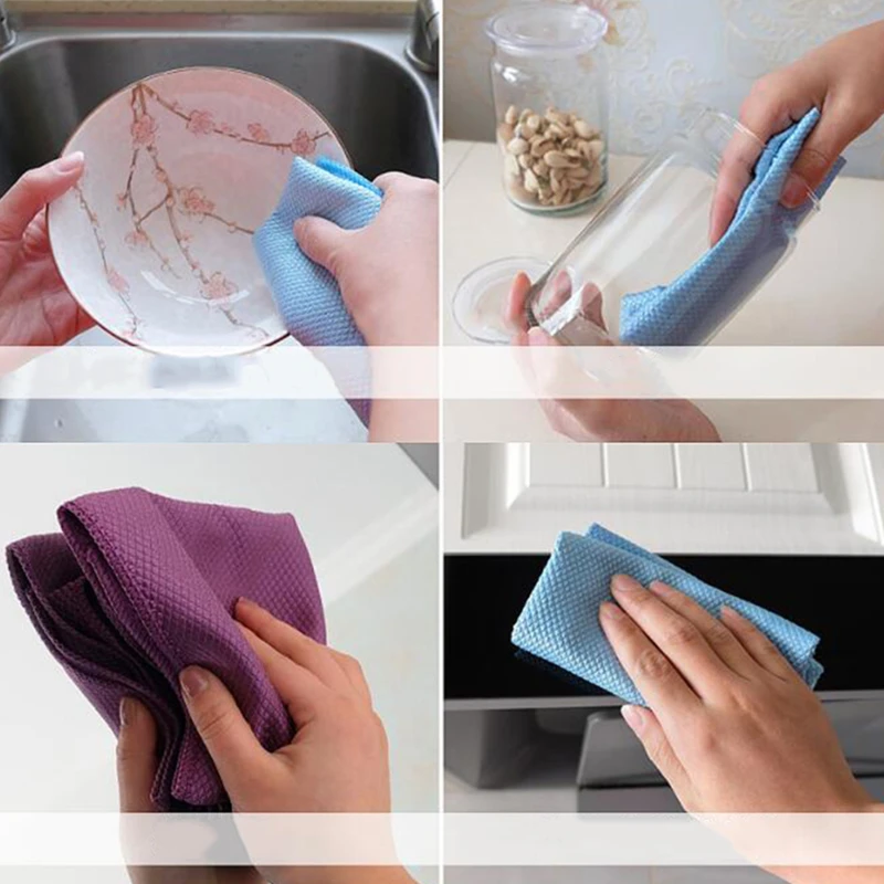 

5PCS Efficient Microfiber Cleaning Cloth Anti-grease Wiping Rag Super Absorbent Home Washing Dish Kitchen Cleaning Towel