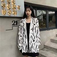 2021 spring summer line printing blouse hong kong style long sleeve harajuku fashion women button up shirt korean clothes tops
