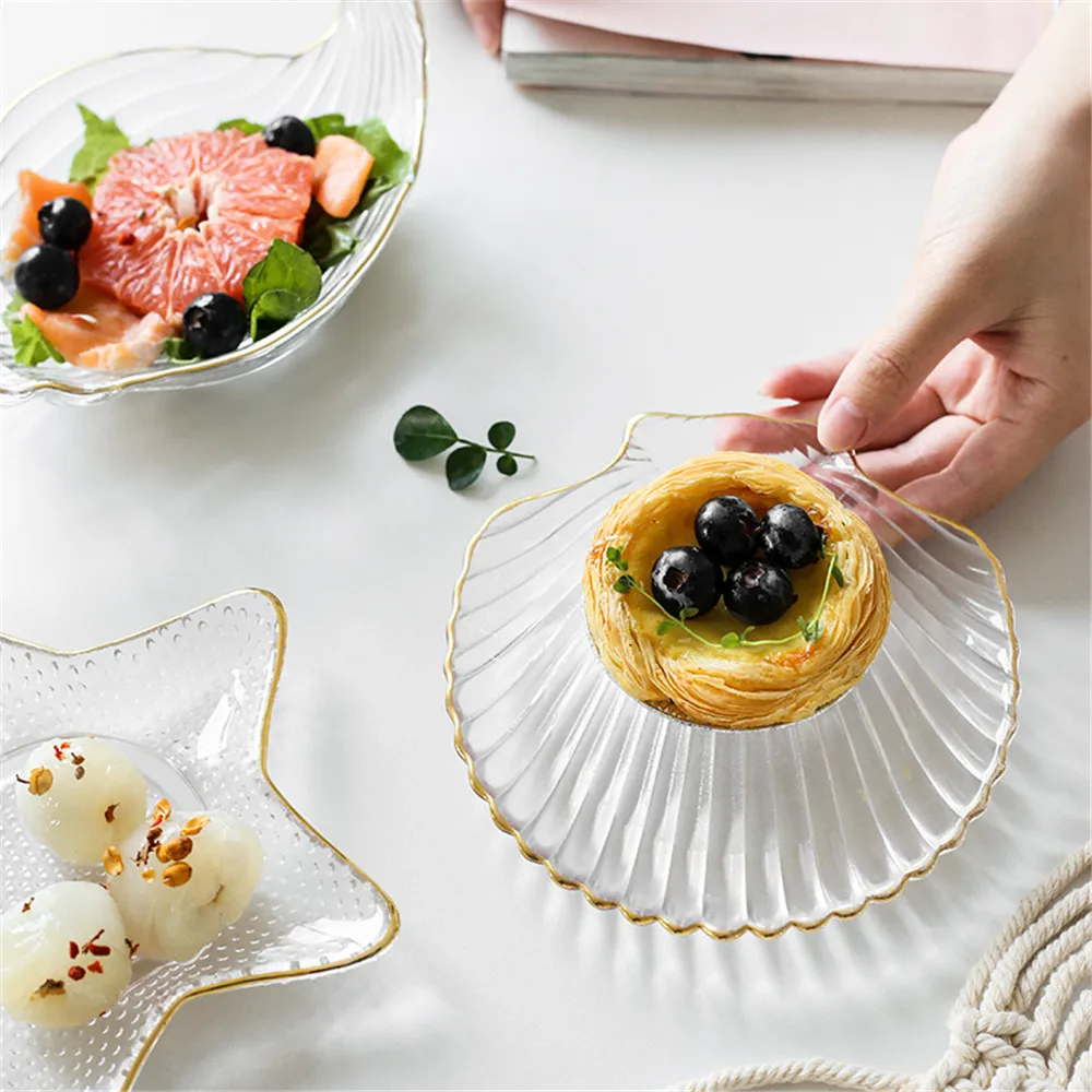 Креативная стеклянная тарелка со звездным корпусом золотистая прозрачная для