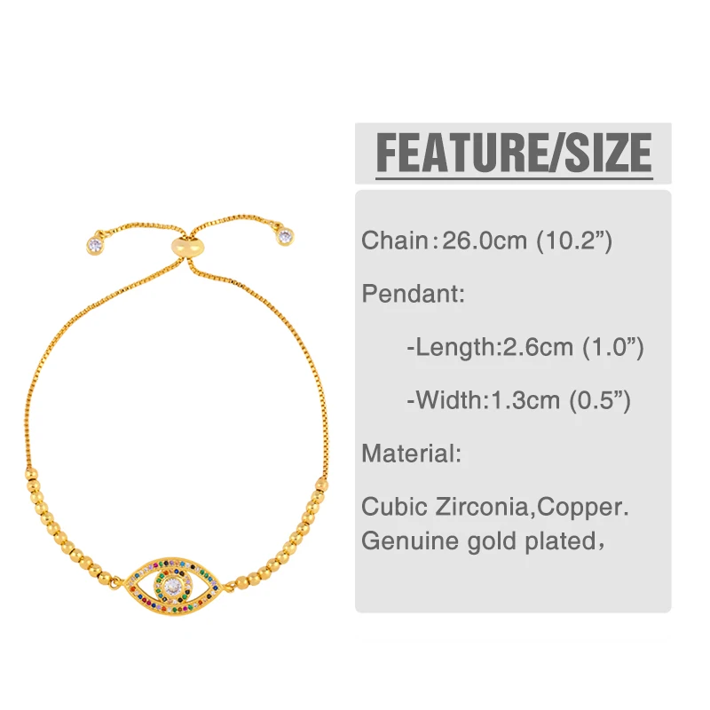 OCESRIO золотые браслеты от сглаза для женщин CZ радужные теннисные с кубическим