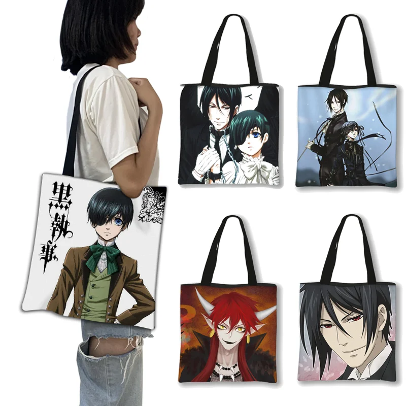 

Japanese Anime Black Butler Tote Bag Woman Handbag Canvas Shoppers Bag Women's Brand Large Shouder Bag Girls Bookbag