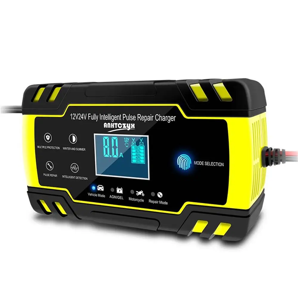 

24V 4A 12V 8A Full Automatic Car Battery Charger Pulse Repair LCD Display Smart Fast Charge AGM Deep Cycle GEL Lead-Acid