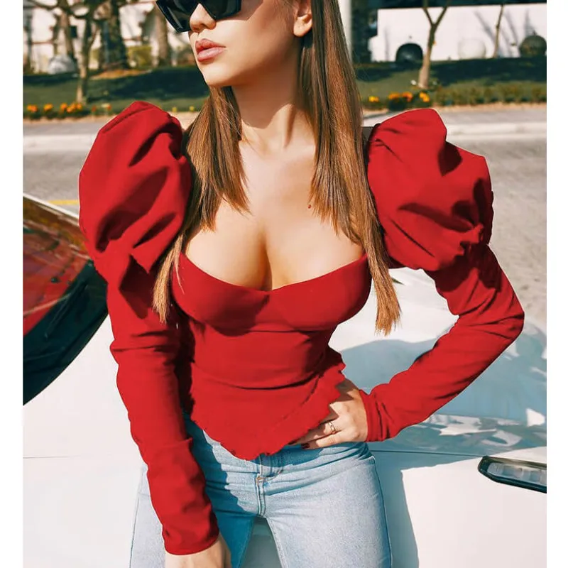 Женская винтажная блузка с высокой талией и пышными рукавами прозрачные