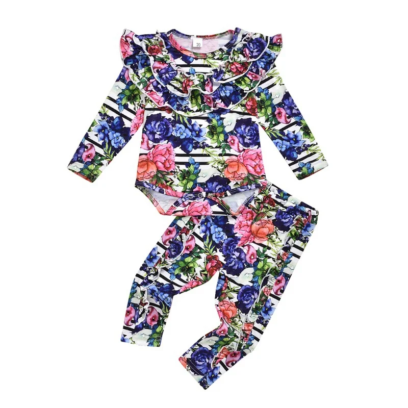 Осенний комбинезон с длинными рукавами и цветочным принтом для маленьких