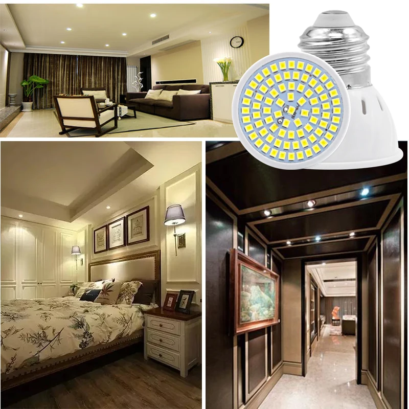 8 шт. светодиодные лампочки E27 E14 Светодиодные прожекторы GU10 Bombillas MR16 Lampada 48 60 80LED s