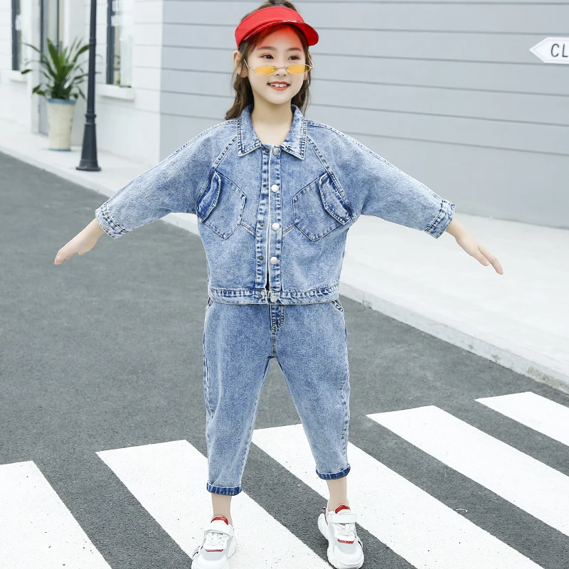 Vintage Children Clothing Spring Denim Jeans Girls Outfit Boutique Kids Clothes Single Jacket | Детская одежда и обувь