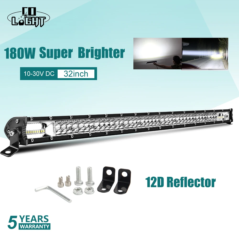 

CO LIGHT Super Slim 60W 180W 300W Led Work Light 12V 24V 8" 20" 32" Spot Flood Combo 4X4 Light Bar Offroad for 4x4 SUV Trucks