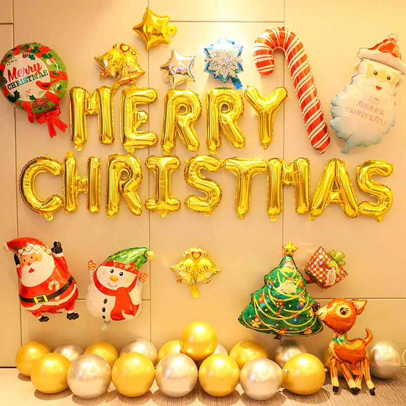 

Merry Christmas Balloon Set Xmas Festival Party Atmosphere Shop Window Scene Indoor Background Decoration New Year Gift 2022