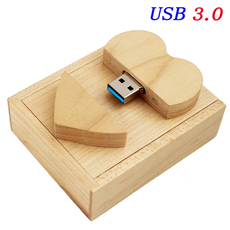 JASTER USB флеш-накопитель клен деревянное сердце Флешка usb3.0 упаковочная коробка 128 Гб 64 ГБ 16 ГБ 32 ГБ 16 ГБ 8 ГБ 4 ГБ оптом и в розницу - Цвет: Maple With box