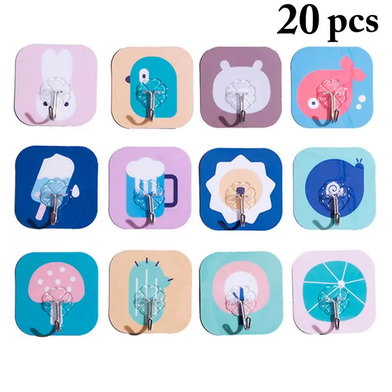 

20PCS Adhesive Hook Cute Multi-use Sticky Hanger Free Punching Wall Hook Without Trace Wall Decoration Hook for Kitchen Bathroom