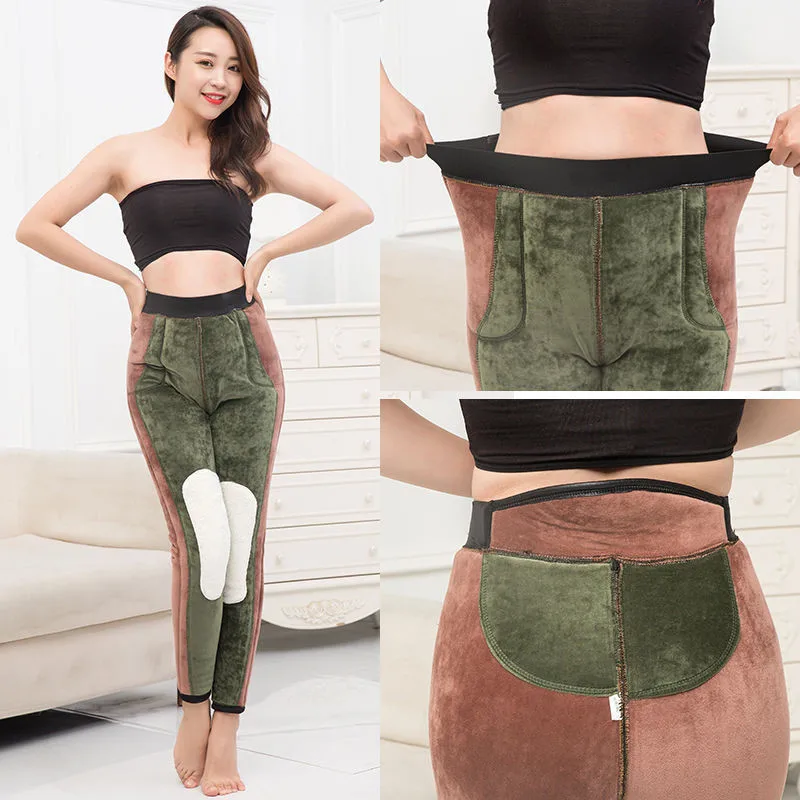 Women and Men Plus Size With Thick Cashmere Warm Leggings Autumn Winter Fashion Plus Size For Middle aged and elderly camel Pant