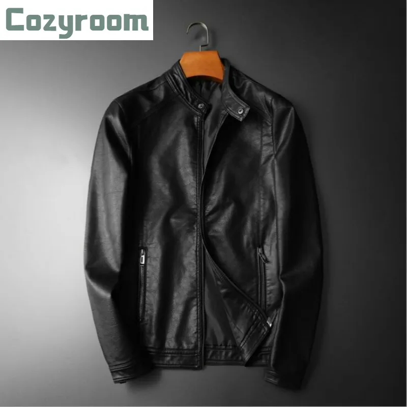 

New High quality Mens PU Leather Jacket Motorcycle Stand Collar Zipper multi-pocket Clothing Male Fashion Coats Biker Outerwear