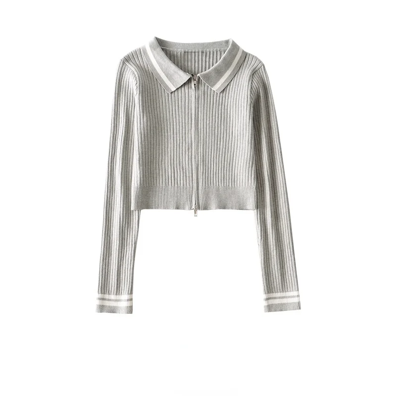 

Свитер с воротником и длинными рукавами, облегающий короткий кардиган на двойной молнии