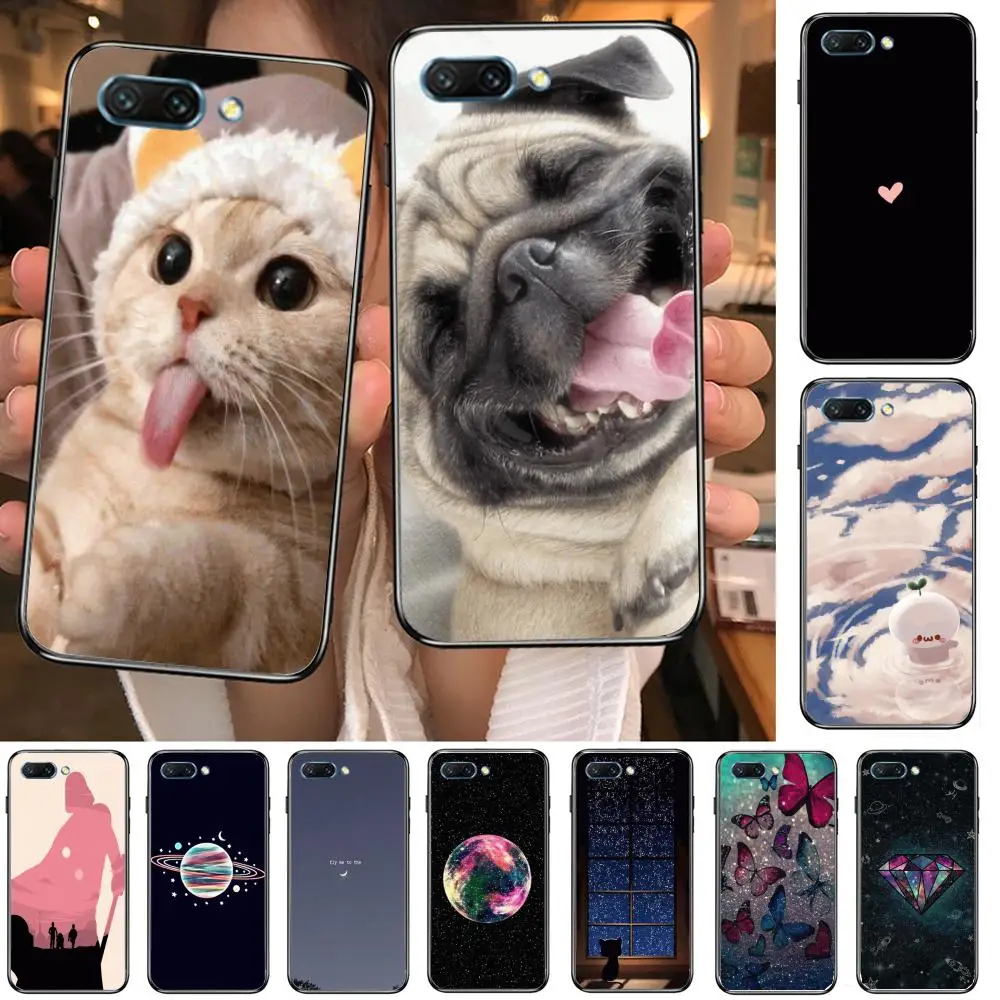 

Cat and Dog clear Phone Case For Huawei Honor 10 9 8 7 N Pro Lite A C RU Black Etui Coque Hoesjes comic fashion