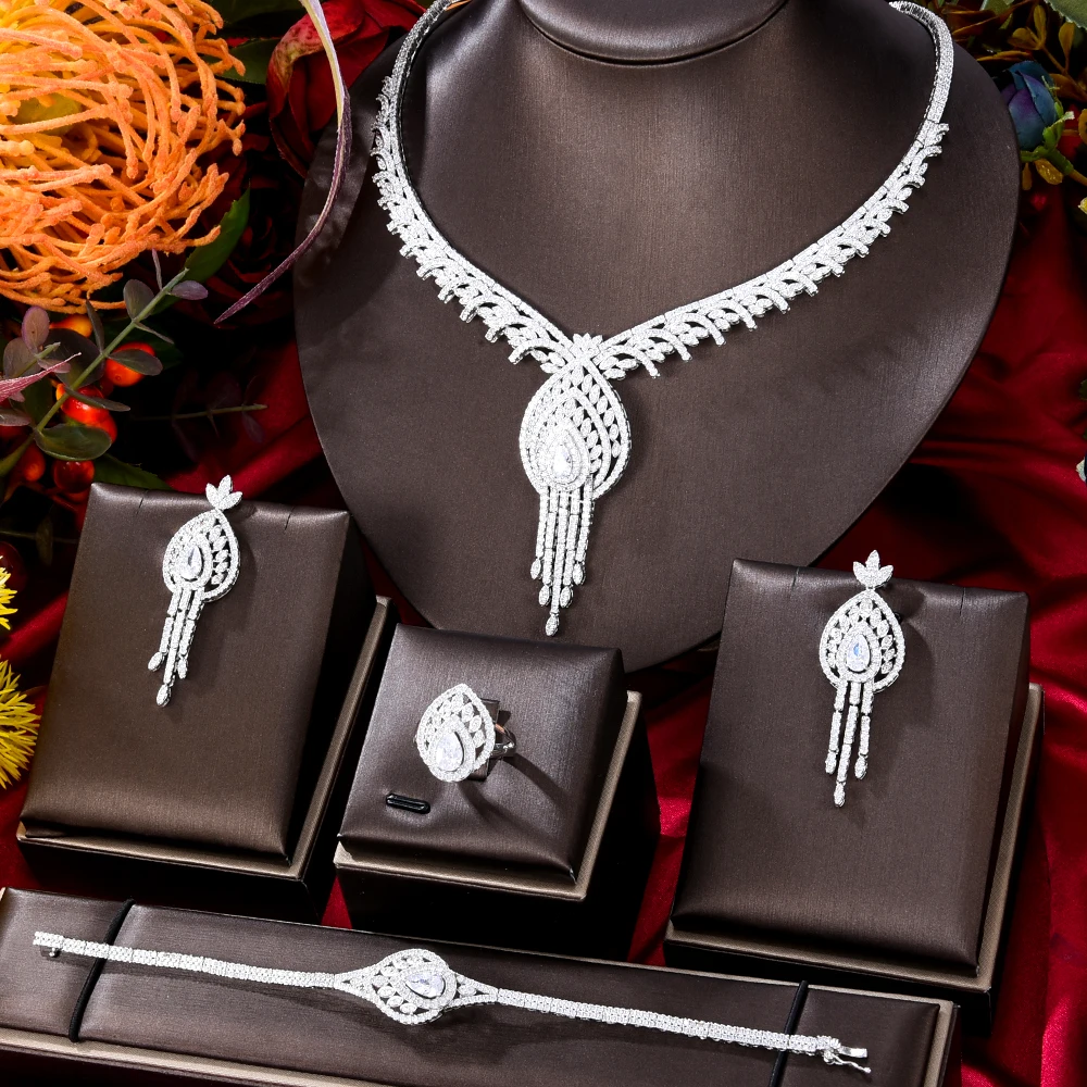 

GODKI Trendy 4PCS Luxury Princess Tassels Statement Jewelry set For Women Wedding Cubic Zircon CZ African Dubai Bridal Jewelry