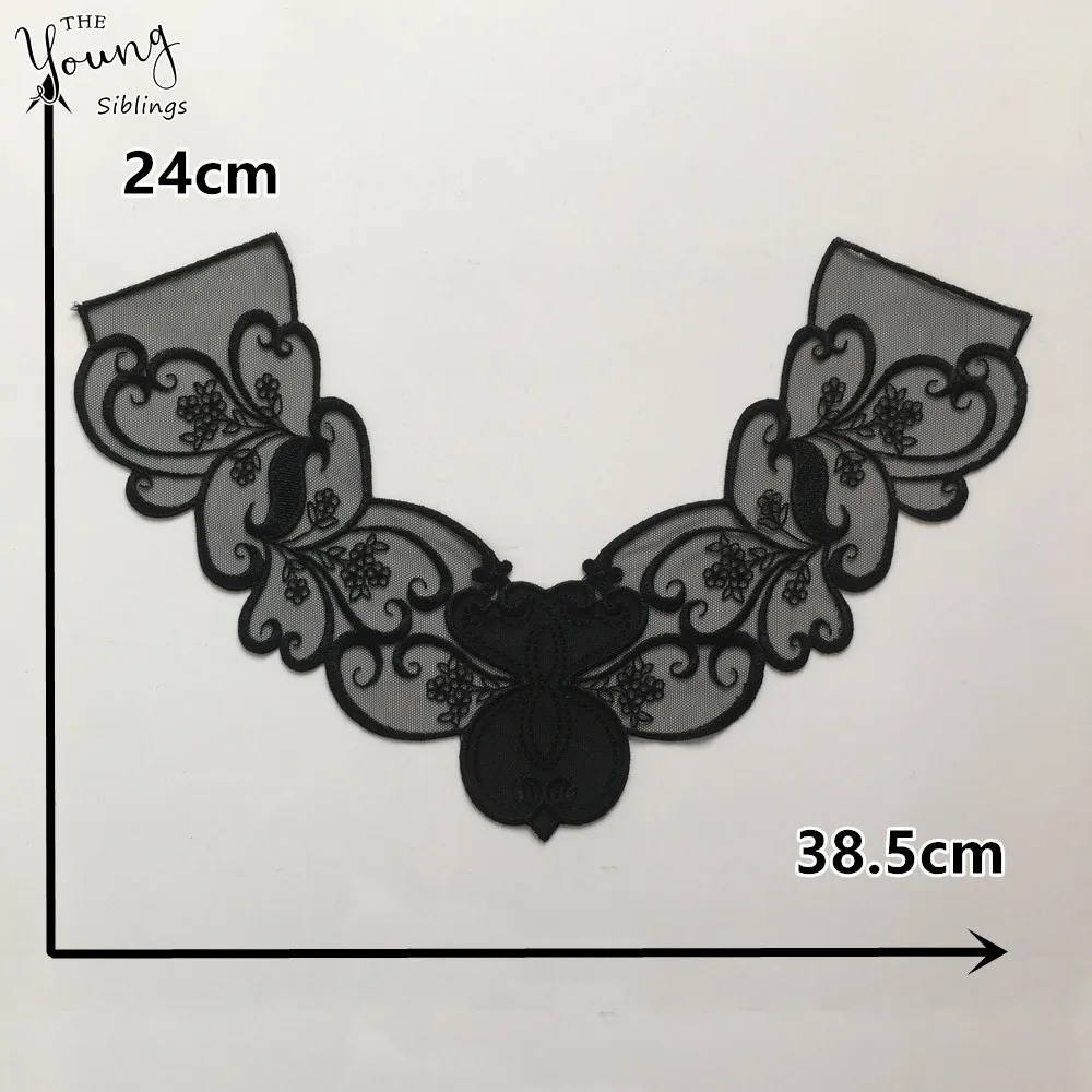 Новое поступление кружевной воротник вышивка черная органза ткань аппликация